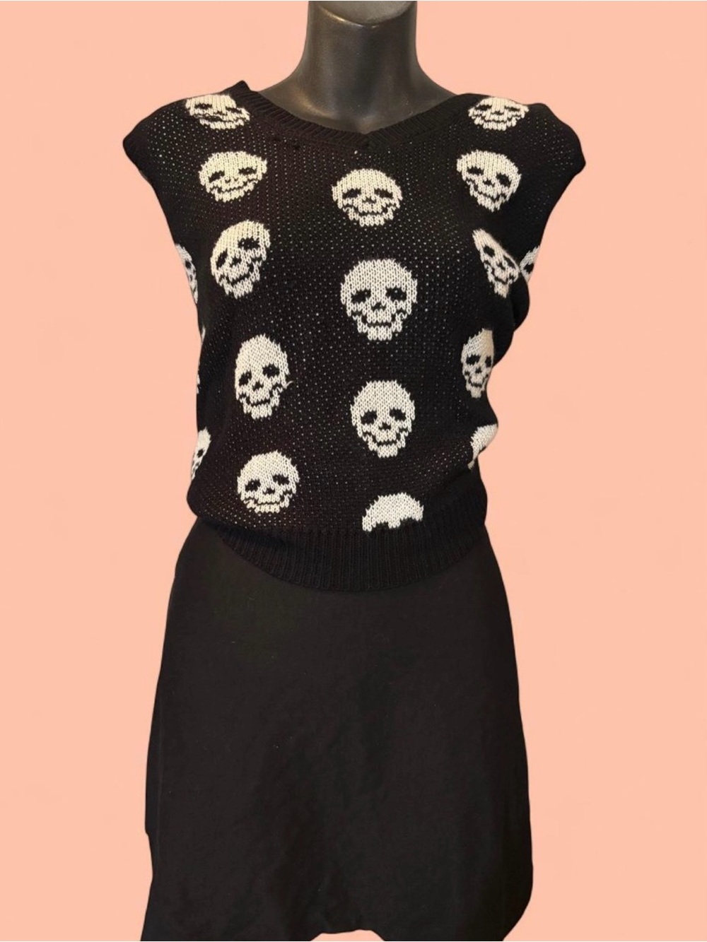 No Boundaries Black Knit Sleeveless Top with White Skull Print